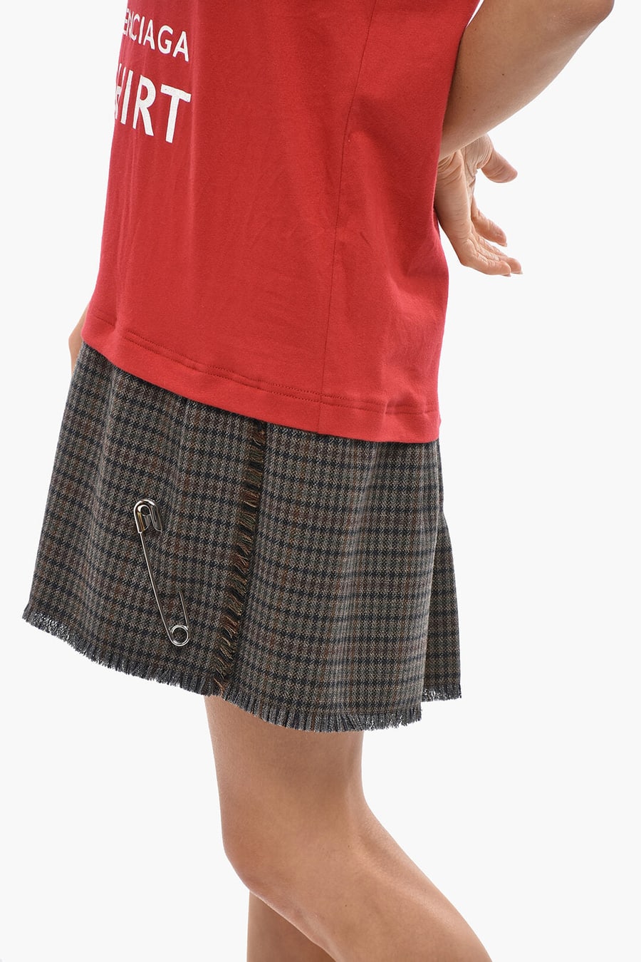 Balenciaga 2550~Tee Dress KEEP CALM with Pleated Checked Skirt, view 2