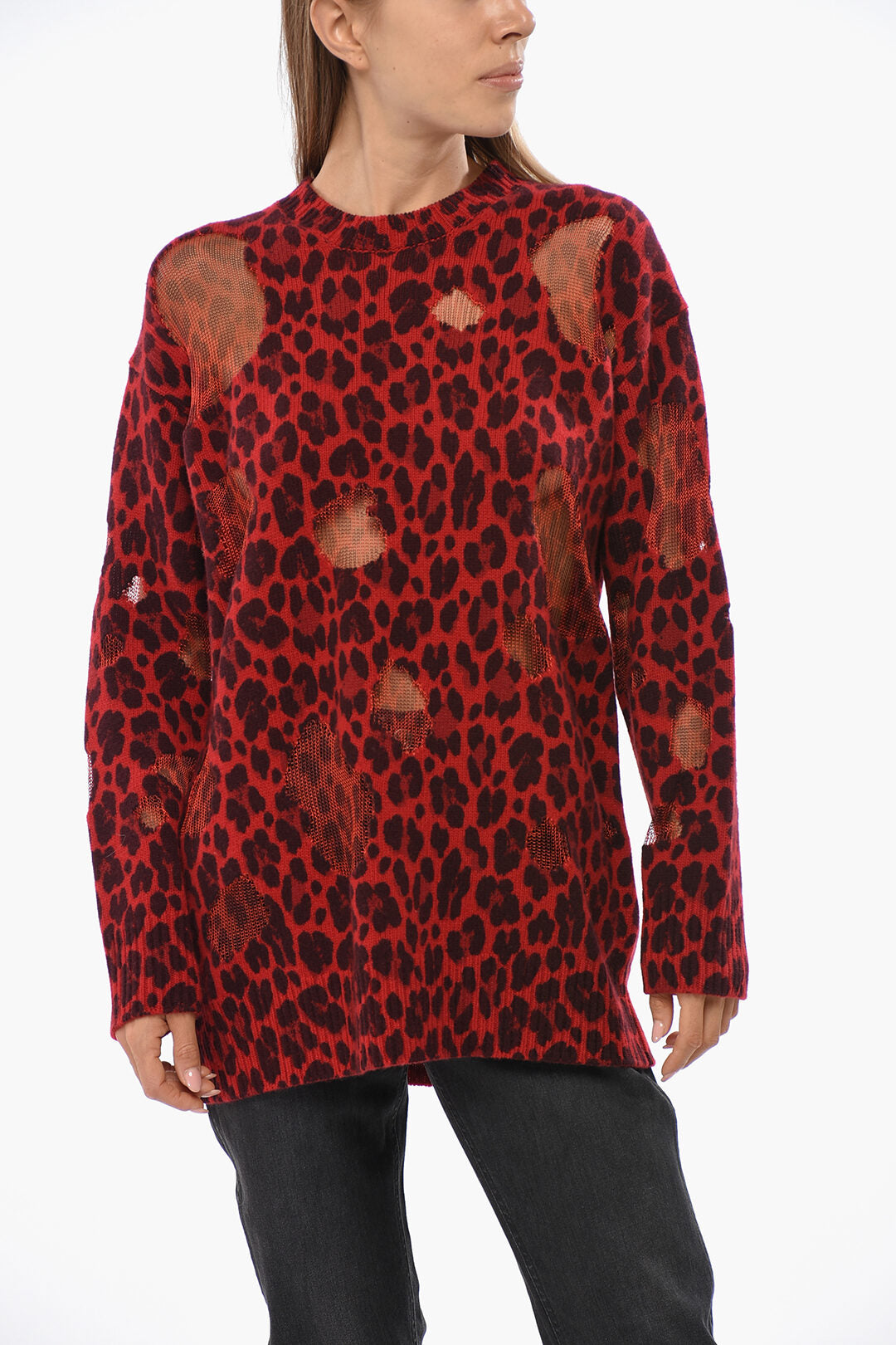 Versace 2550~Virgin Wool Crewneck Sweater with Animalier Pattern