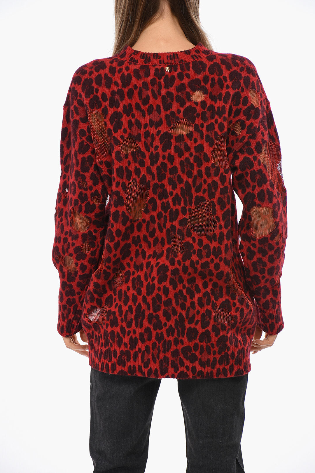Versace 2550~Virgin Wool Crewneck Sweater with Animalier Pattern, view 2