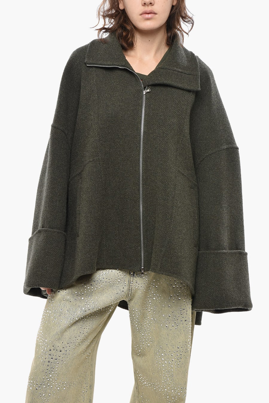 Quira 2800~Wool-Blend Coat with Front Zip