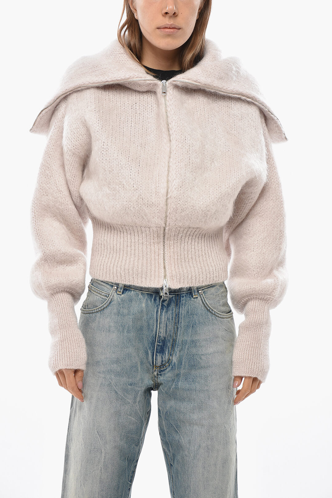 Sa Su Phi 3050~Bomber-Fit Mohair-Blend Sweater with Front Zip