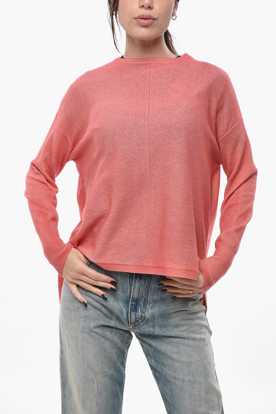 Oliver Lattughi 3050~Cashmere Crewneck Sweater SUNSET with Asymmetric Design