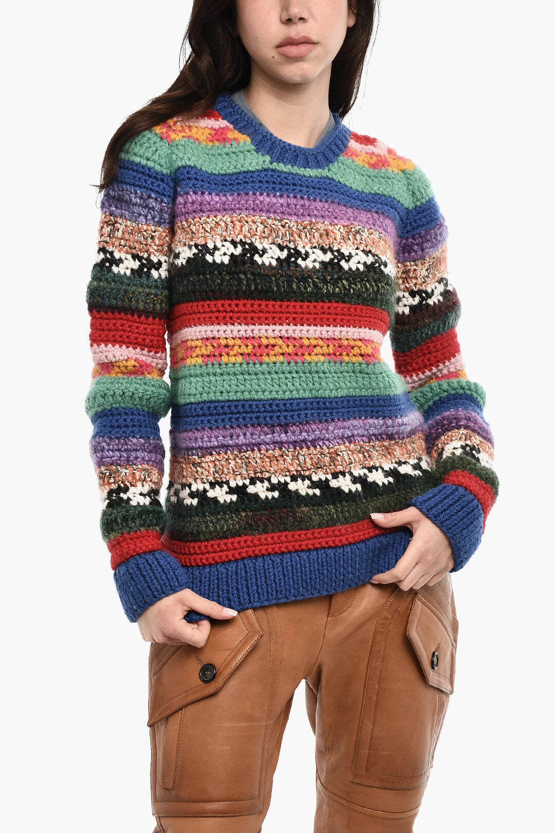 Dsquared2 3250~Multicolour Virgin Wool-Blend Crewneck Sweater
