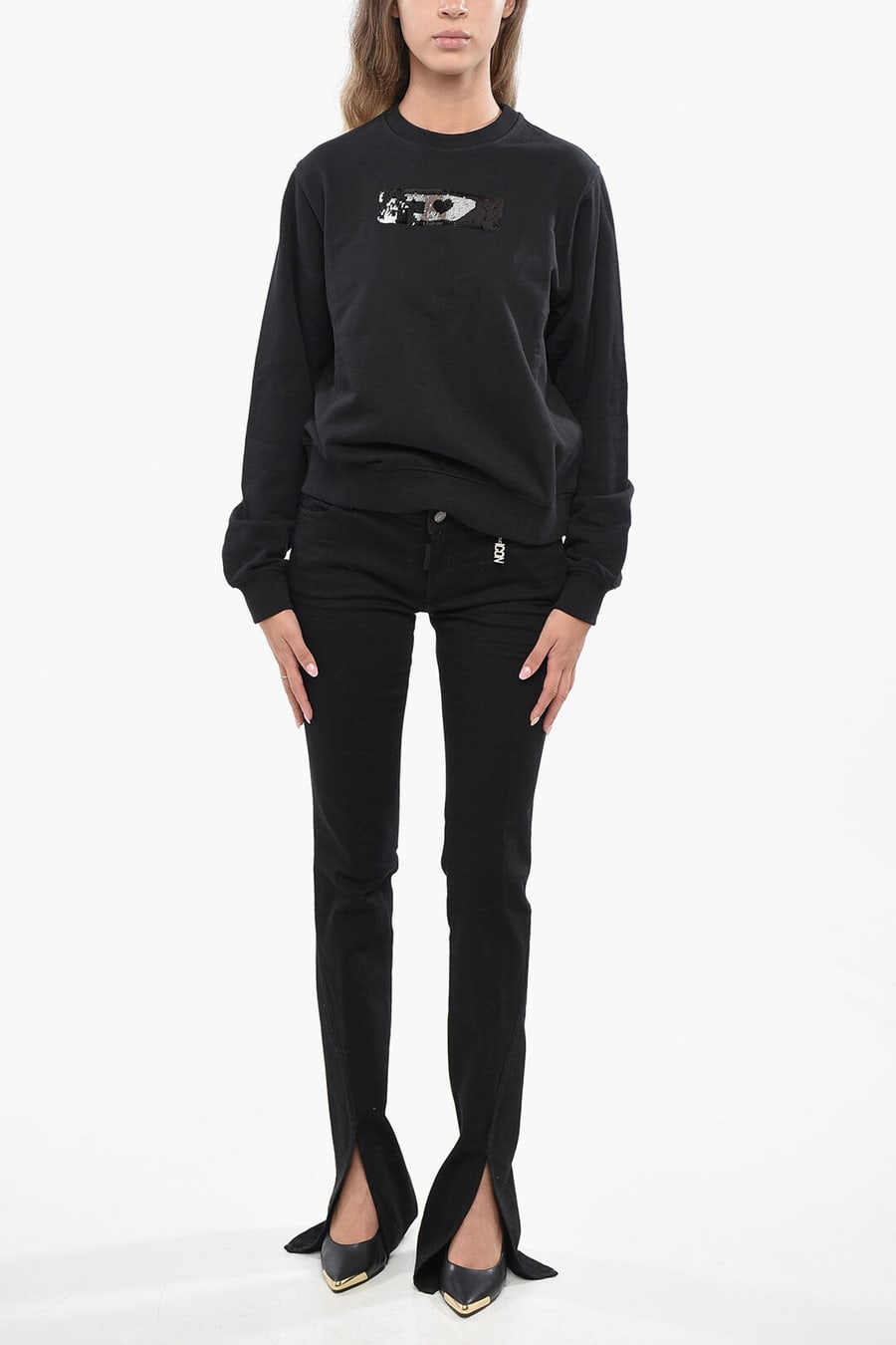 Diesel 3500~Brushed Cotton Crew-Neck Sweatshirt F-REGGY with Sequin Detail