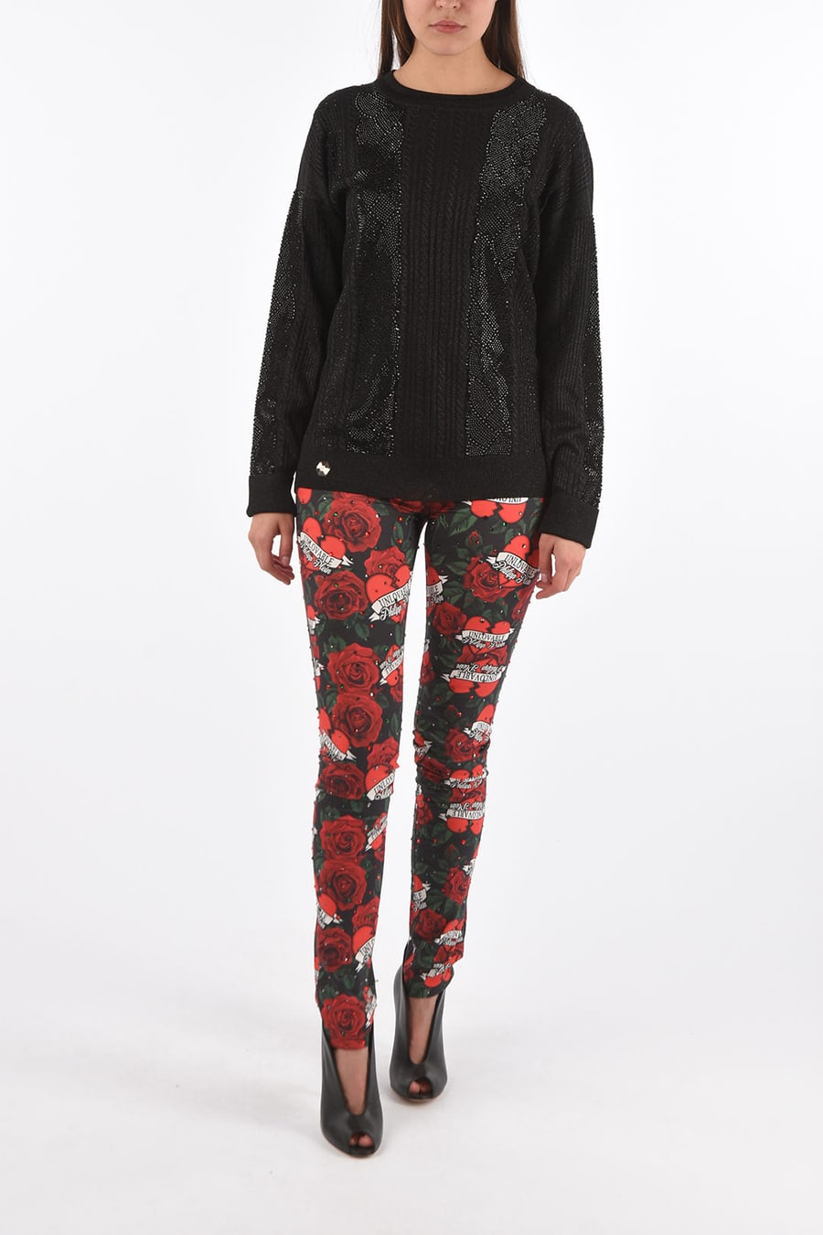 Philipp Plein 3500~COUTURE Lurex Cable-Knit Sweater LS with Crystals, view 4