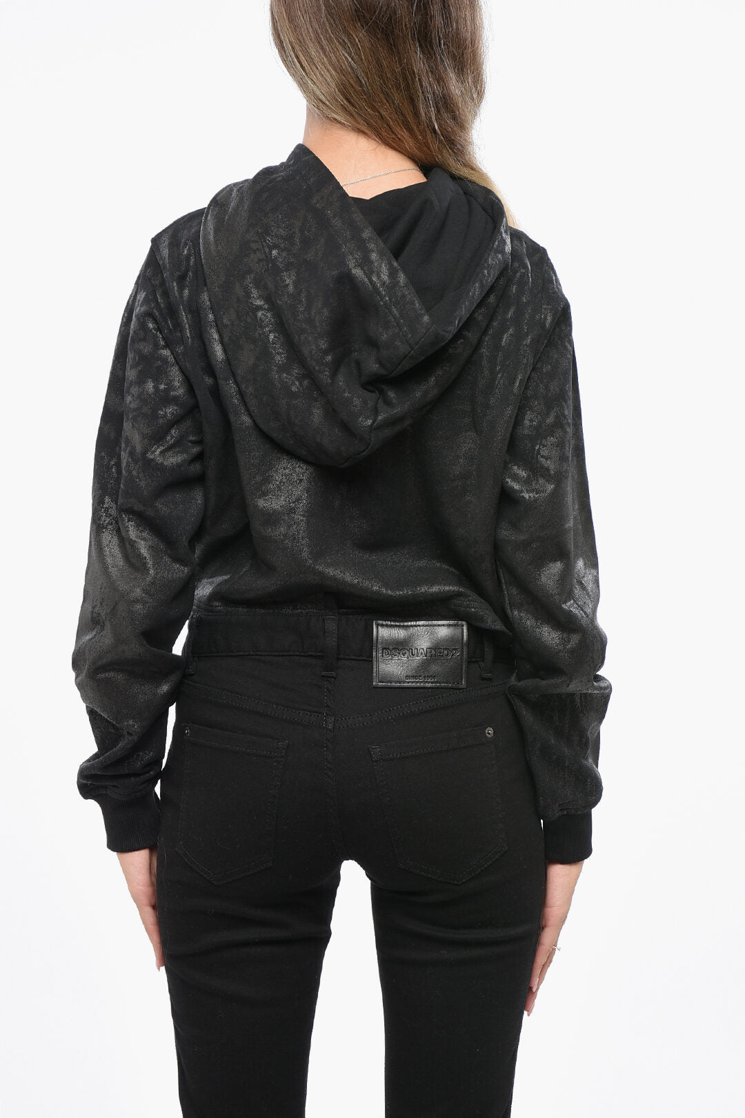 Diesel 3500~Cropped Hooded Sweatshirt F-REGGY with Glitter Effect