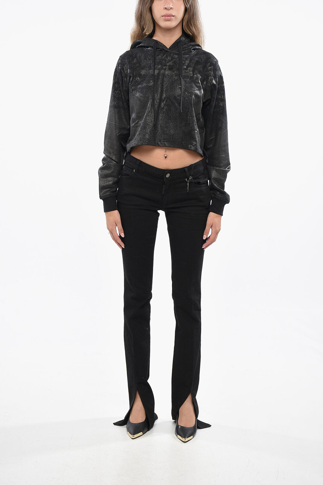 Diesel 3500~Cropped Hooded Sweatshirt F-REGGY with Glitter Effect, view 2