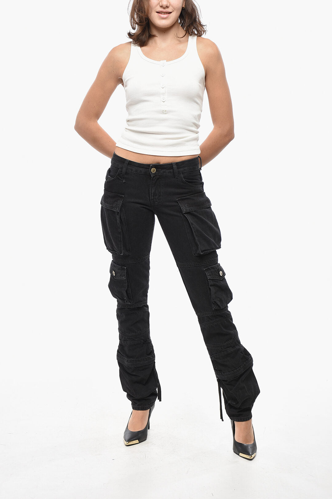 The Attico 3500~Dark Wash Cargo Jeans with Branded Buttons 15cm