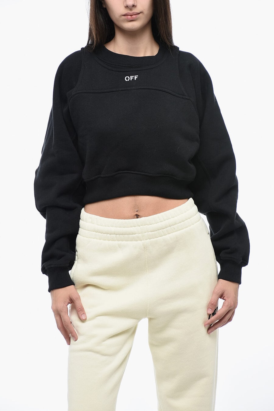 Off-White 3500~Double-Layer Crop Sweatshirt With Oversize Fit