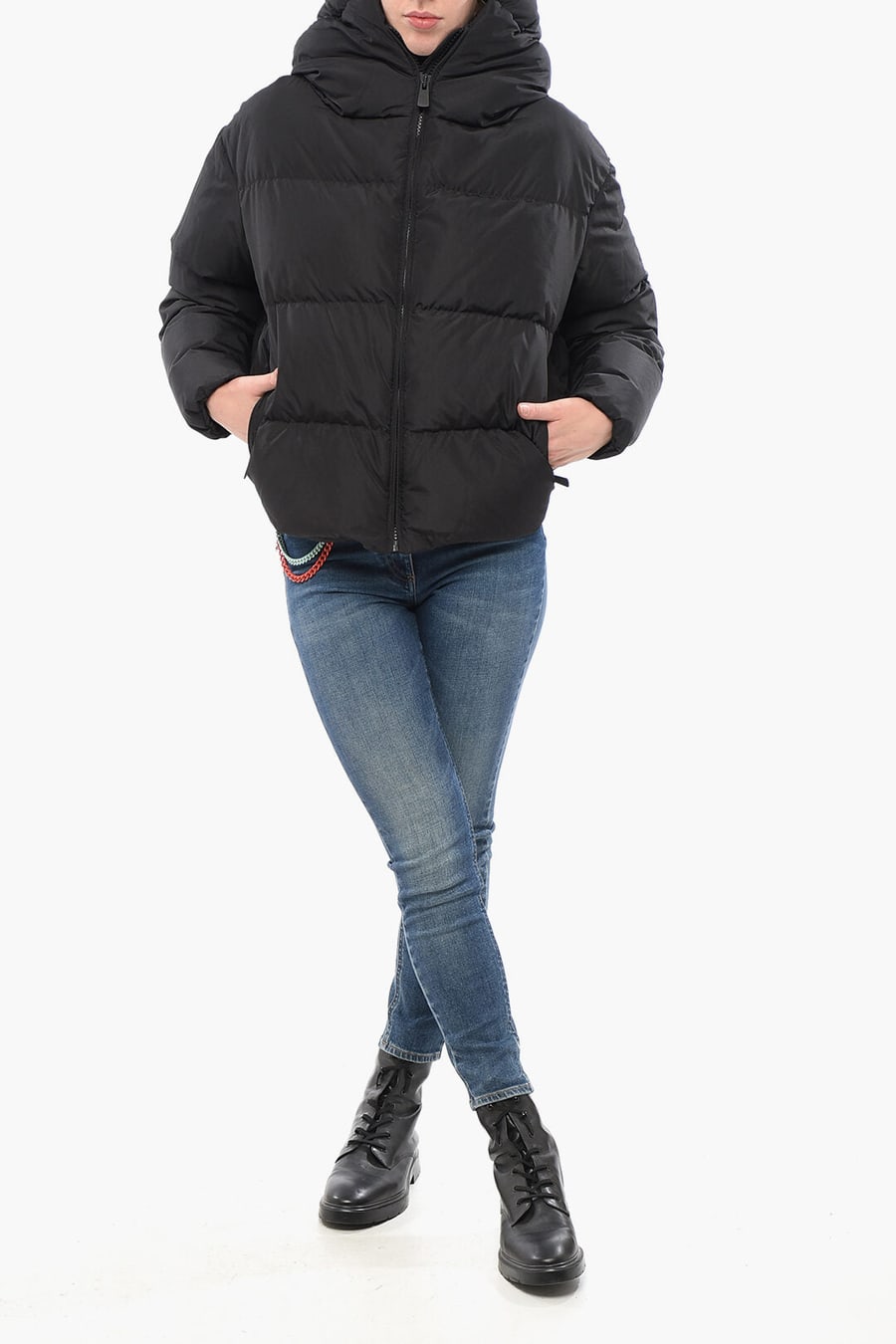 Bacon 3500~Down Jacket CLOUD with Hood and Front Zip, view 4