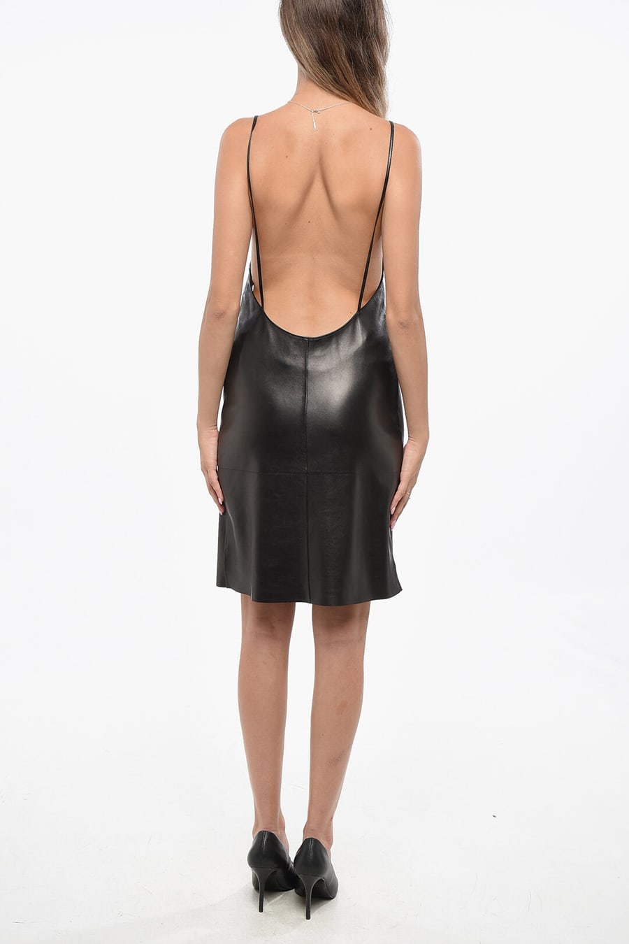 Saint Laurent 3500~Fitted Leather Dress With Open Back, view 2
