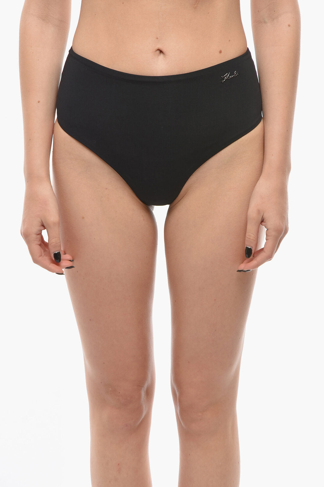 Karl Lagerfeld 3500~High-Waisted Bikini Briefs with Silver Logo