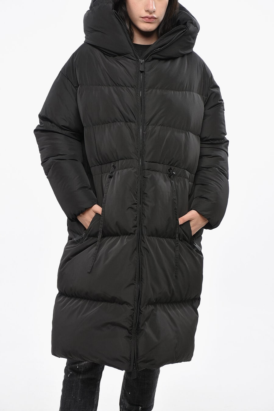 Bacon 3500~Long Down Jacket CLOUD105 with Hood and Adjustable Drawstrings