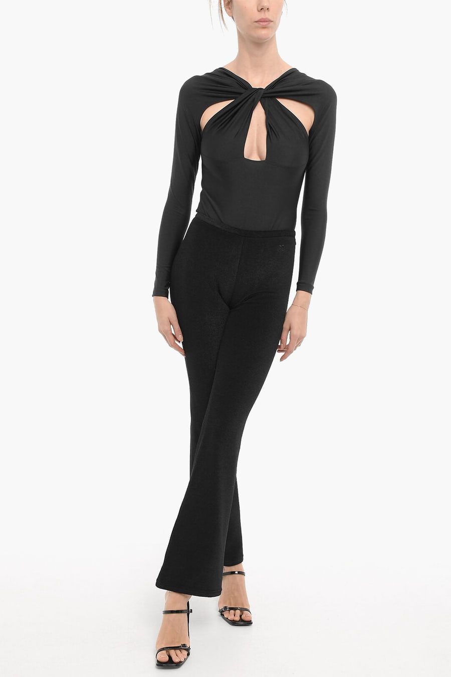 Courreges 3500~Solid-Color Flared Pants With Side Zip, view 4