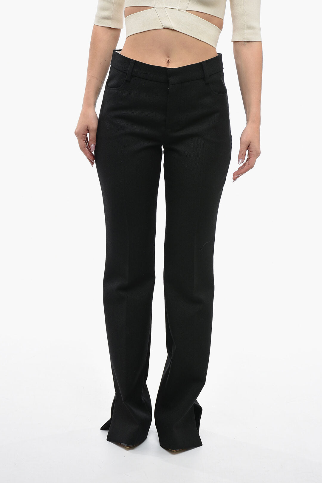 Ami Alexandre Mattiussi 3500~Virgin Wool Flared Trousers with One-front Pleat