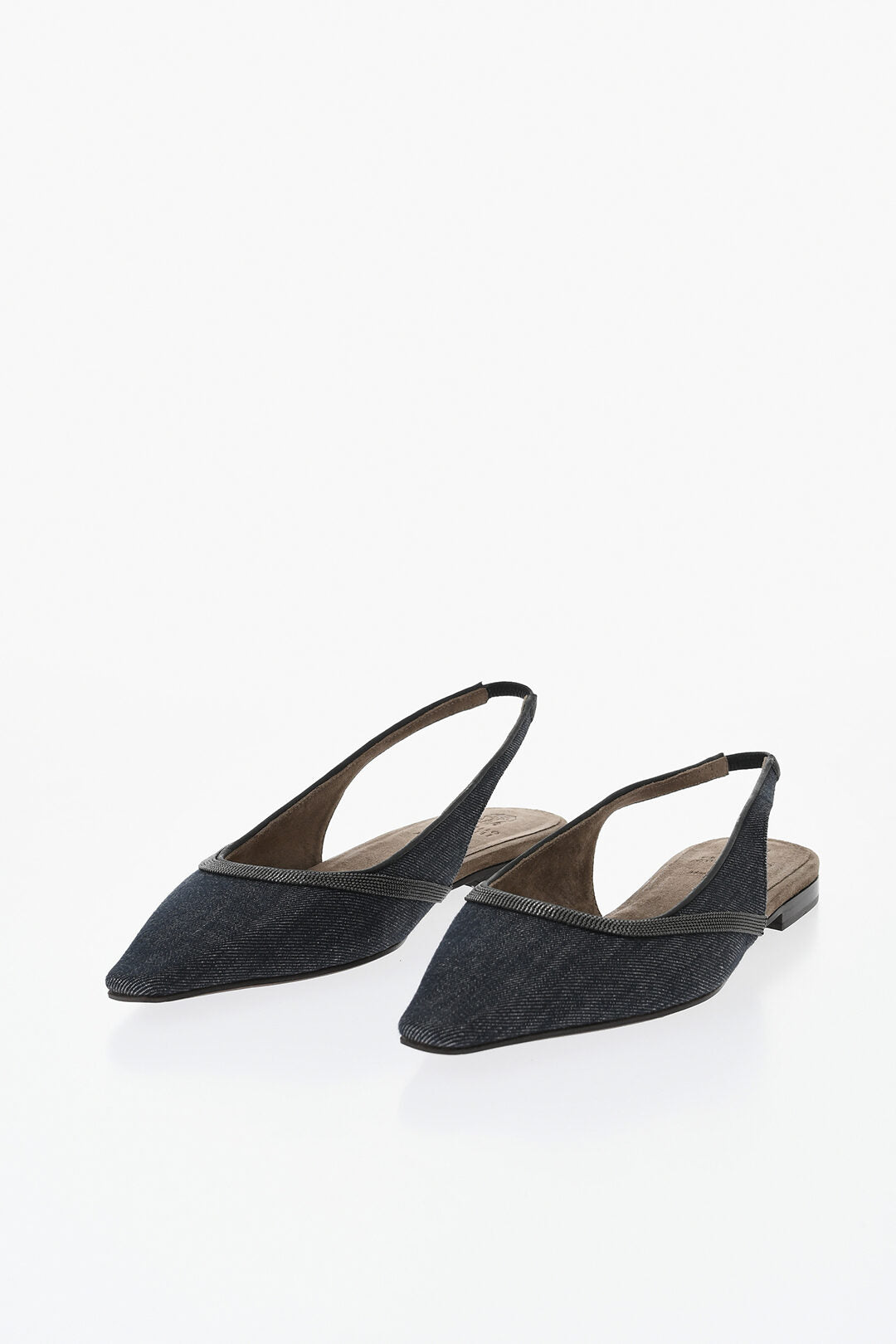 Brunello Cucinelli 0405~Denim Slingback Sandals with Rhinestones