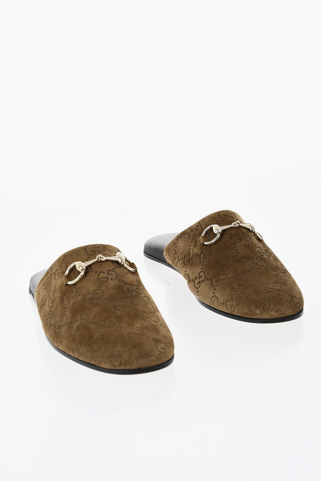 Gucci 0405~Embossed suede mules with front bit
