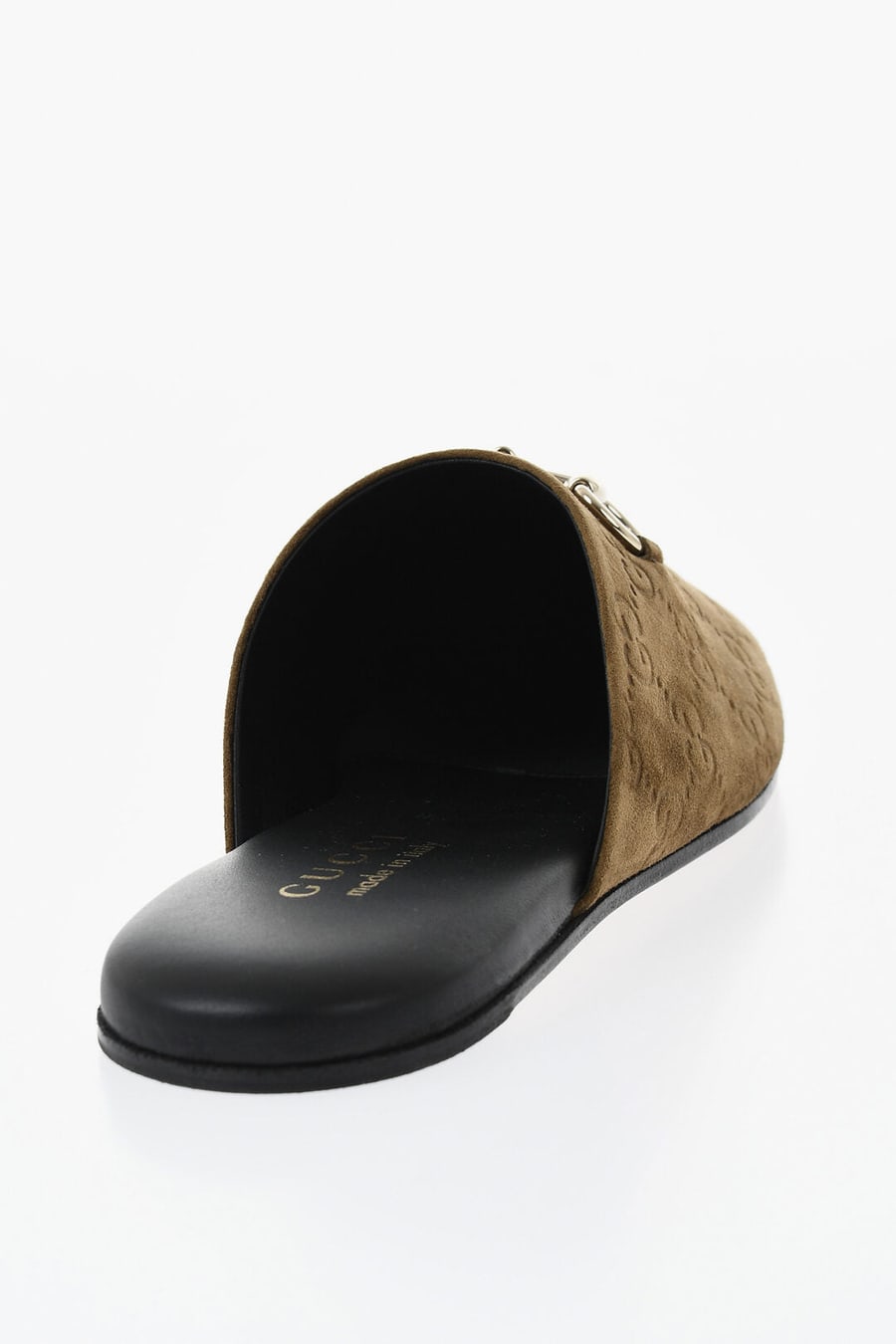 Gucci 0405~Embossed suede mules with front bit, view 2