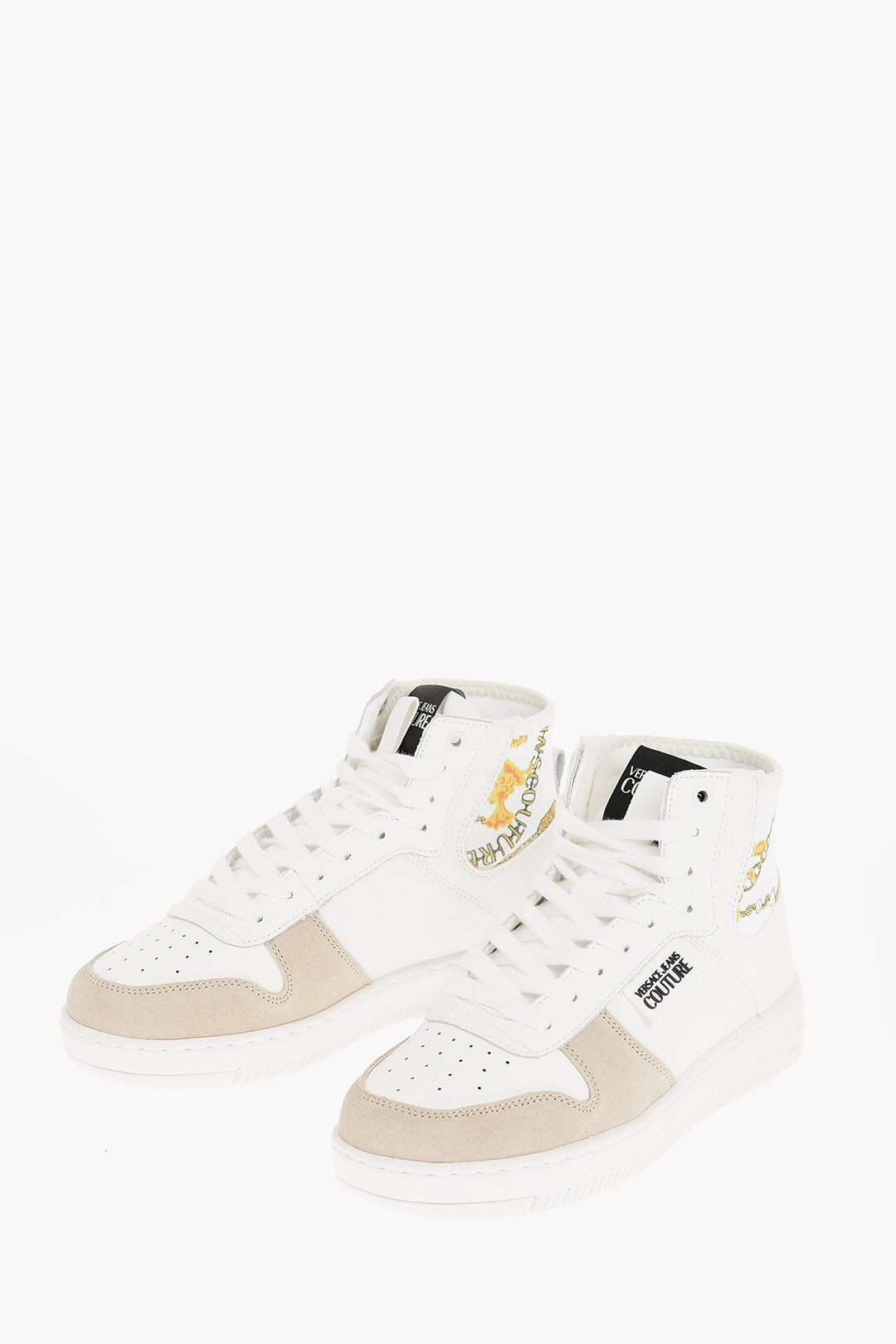 Versace 0405~JEANS COUTURE Leather and Fabric High-Top Sneakers MEYSSA with Baroque Motif Detail