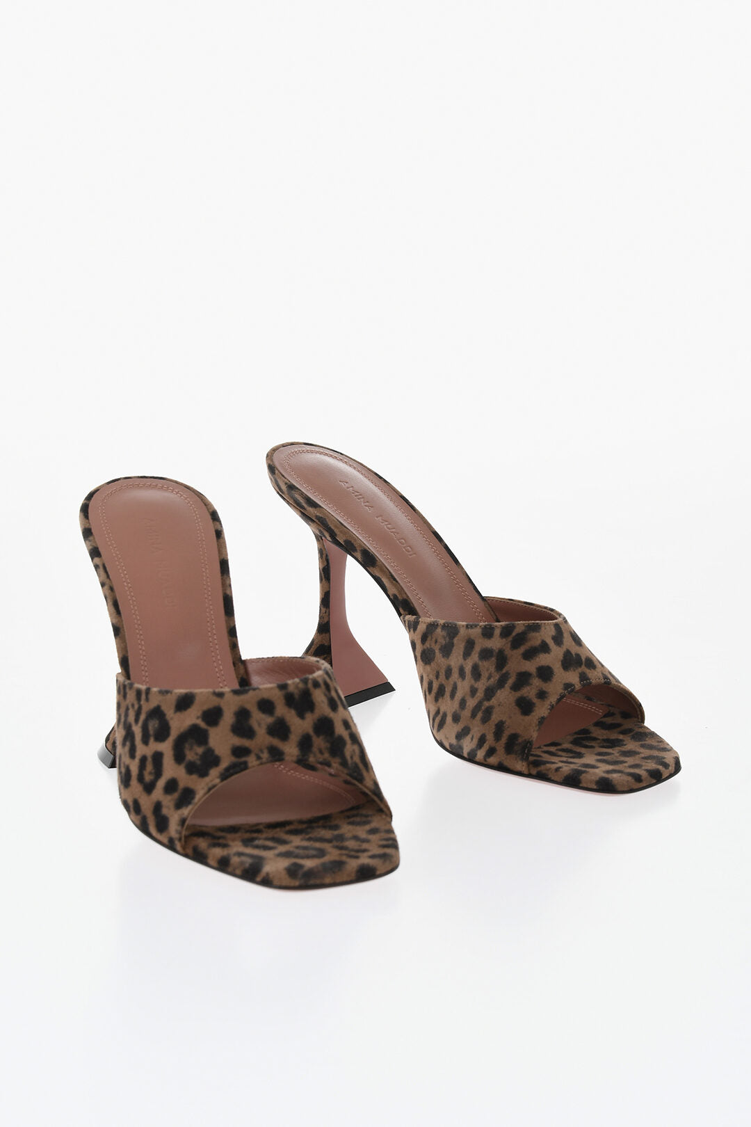 Amina Muaddi 0405~Leather Animal-Print Mules 10cm