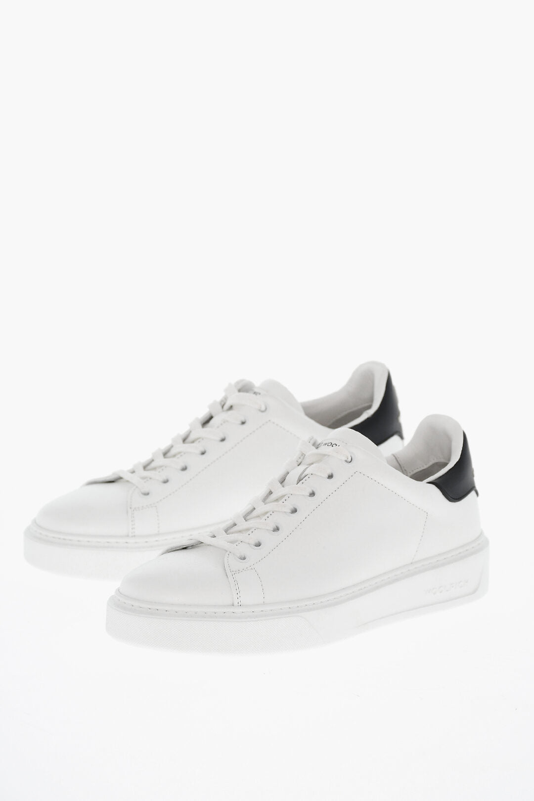 Woolrich 0405~Leather Low-Top Sneakers With Contrasting Detail And Embossed Logo