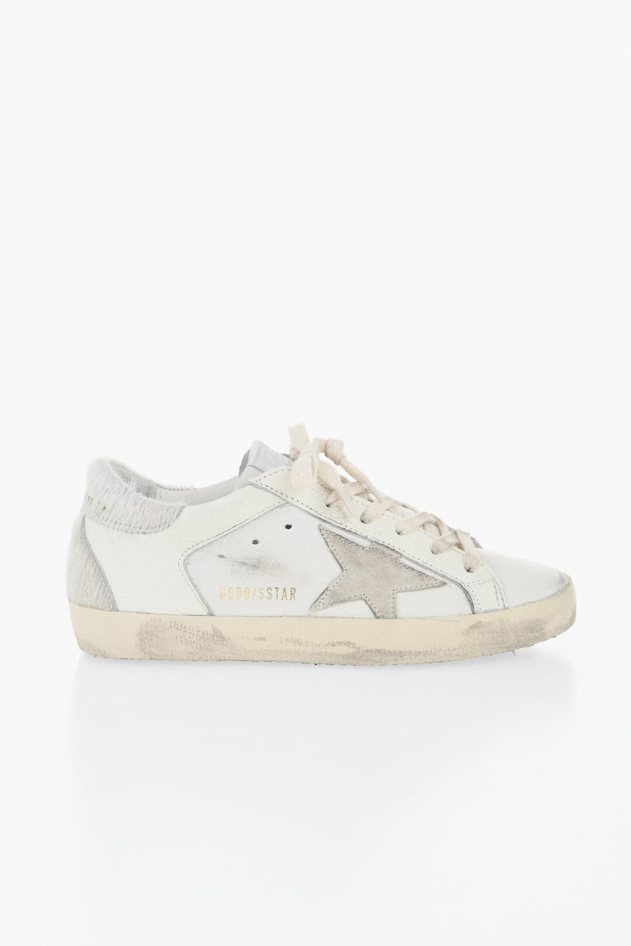 Golden Goose 0405~Low SUPER-STAR DOUBLE QUARTER Leather Sneakers with Vintage Effect and Pony-Hair Detail, view 3