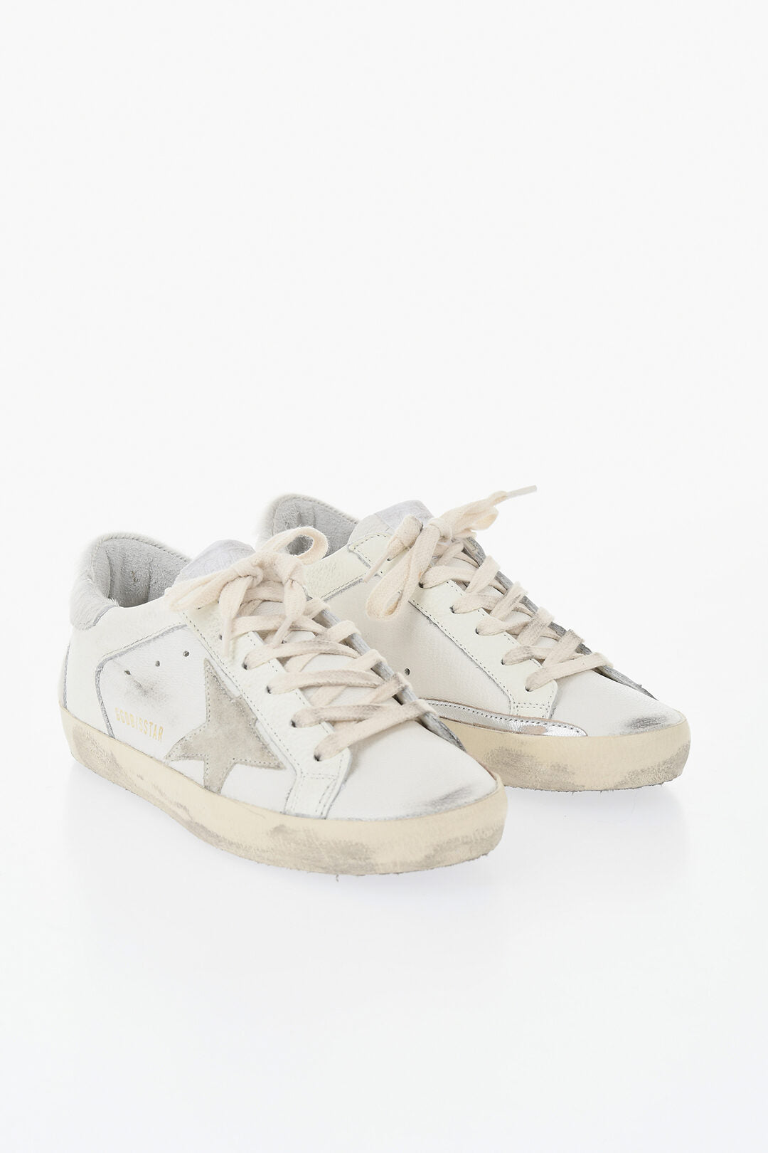 Golden Goose 0405~Low SUPER-STAR DOUBLE QUARTER Leather Sneakers with Vintage Effect and Pony-Hair Detail