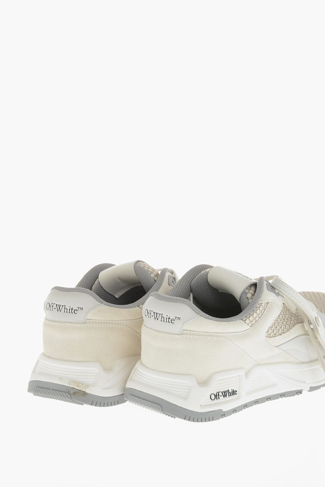 Off-White 0405~Perforated Fabric and Suede Low-Top Sneakers KICK OFF, view 2
