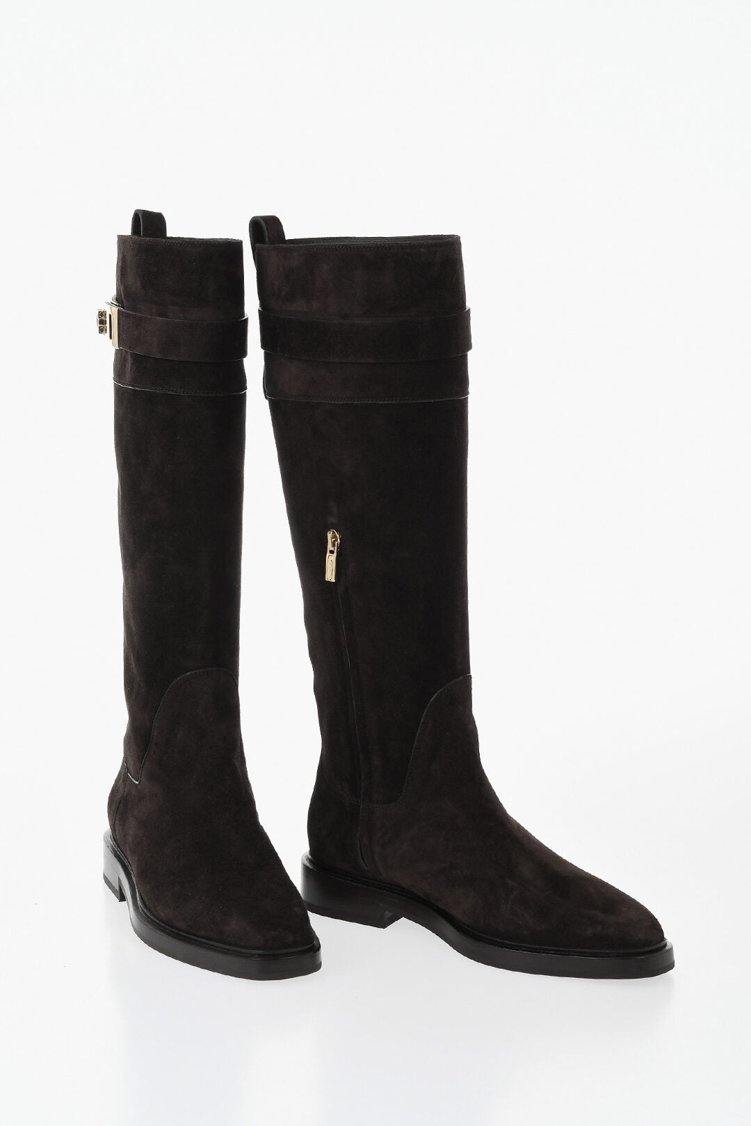 Ferragamo 0405~ROLY Suede Boots with Gold Detail