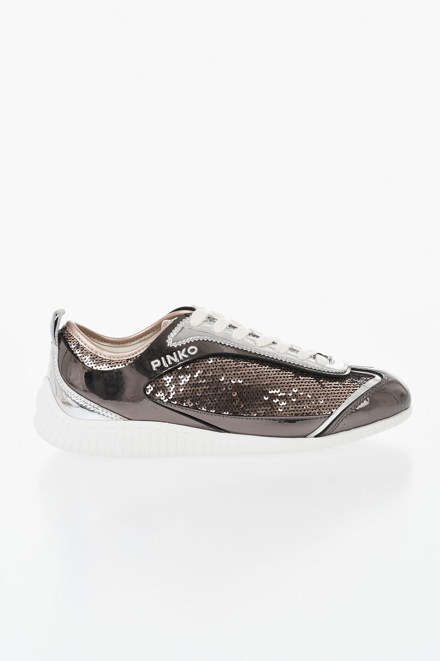 Pinko 0405~Sequined Low-Top Sneakers REBY with Mirrored Leather Trims