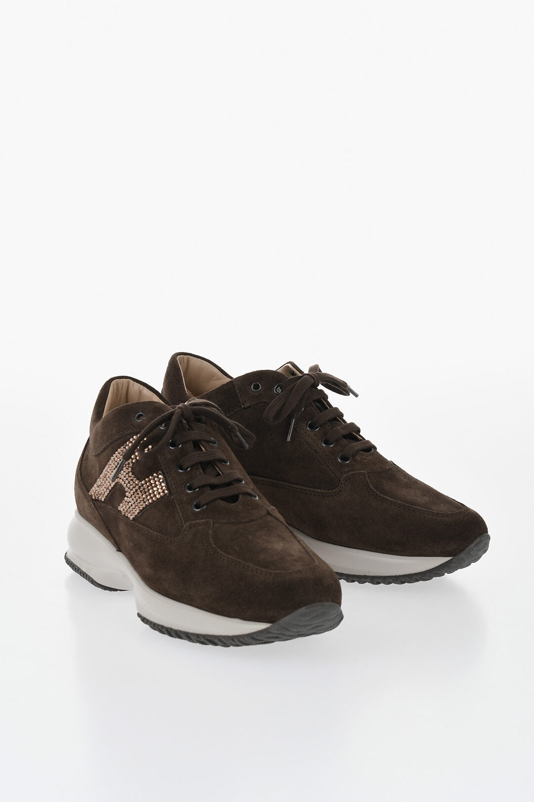 Hogan 0405~Suede Solid-Color Sneakers INTERACTIVE with Rhinestone Detail