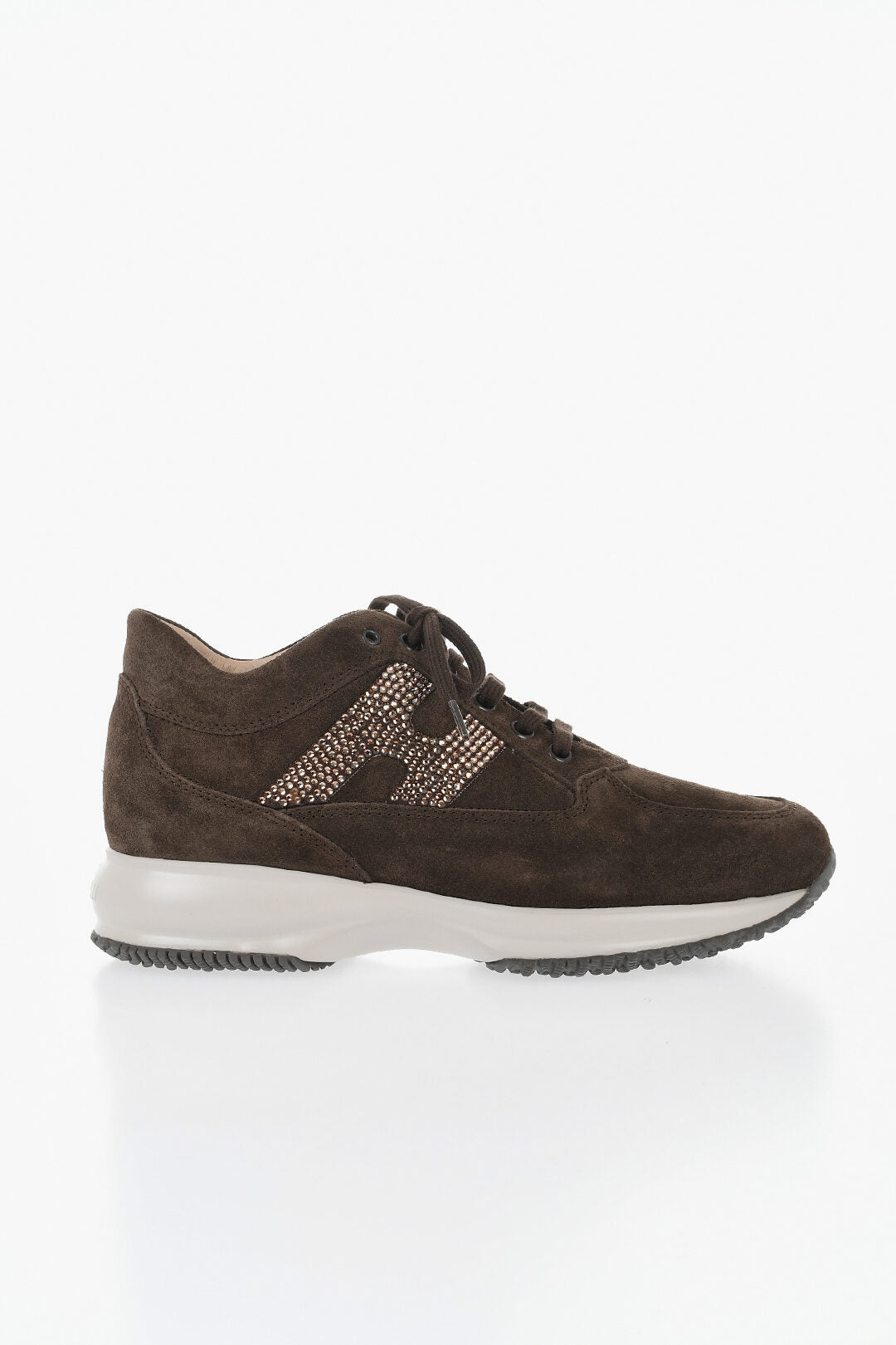 Hogan 0405~Suede Solid-Color Sneakers INTERACTIVE with Rhinestone Detail, view 2