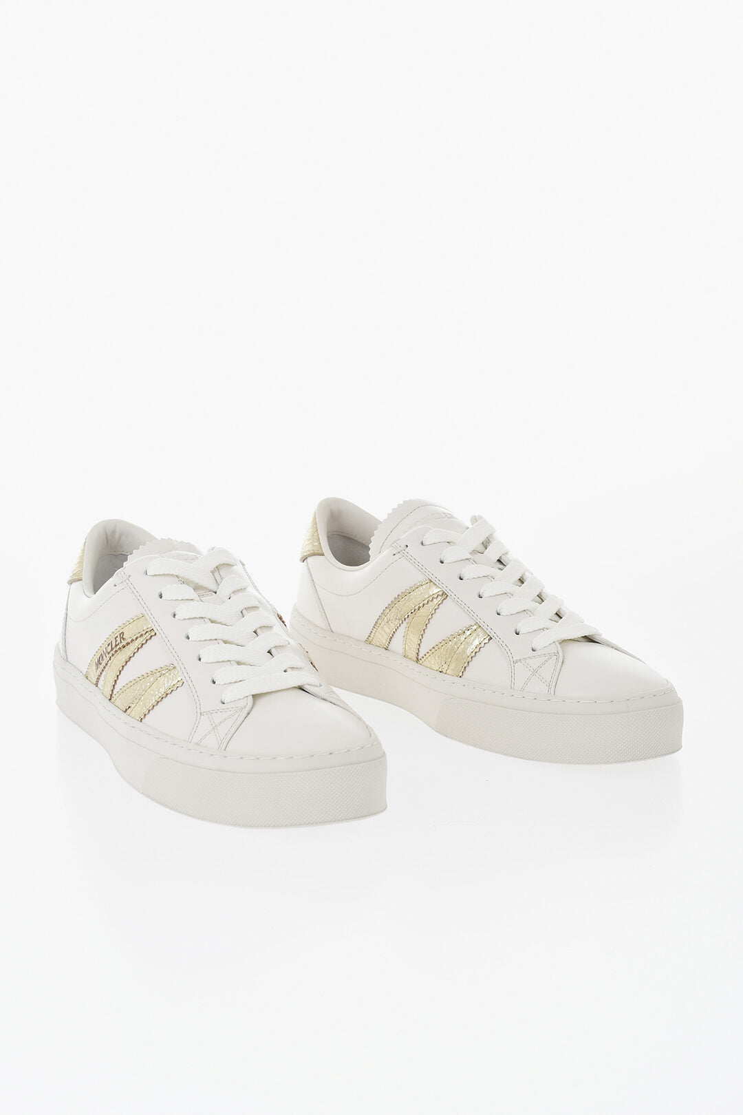 Moncler 0500~Low Leather Sneakers MONACO 2 with Laminated Leather Detail