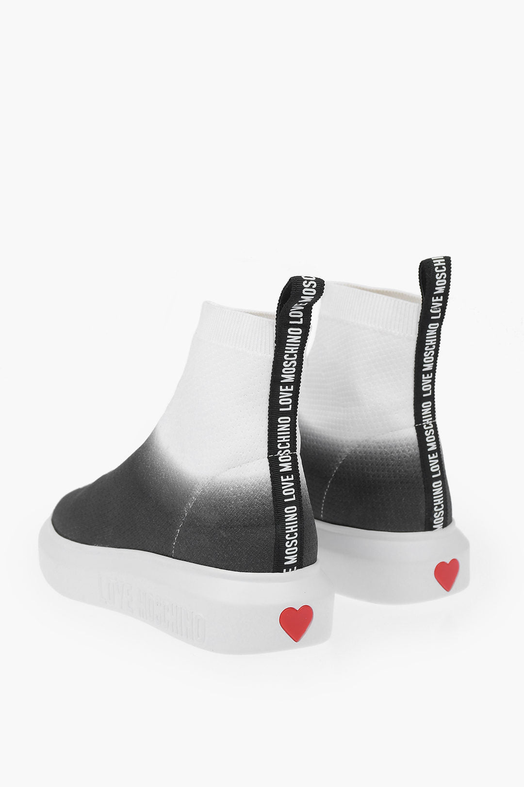 Moschino 0550~LOVE High-Top Sock Sneakers with Gradient Sock and Embroidered Logo, view 2