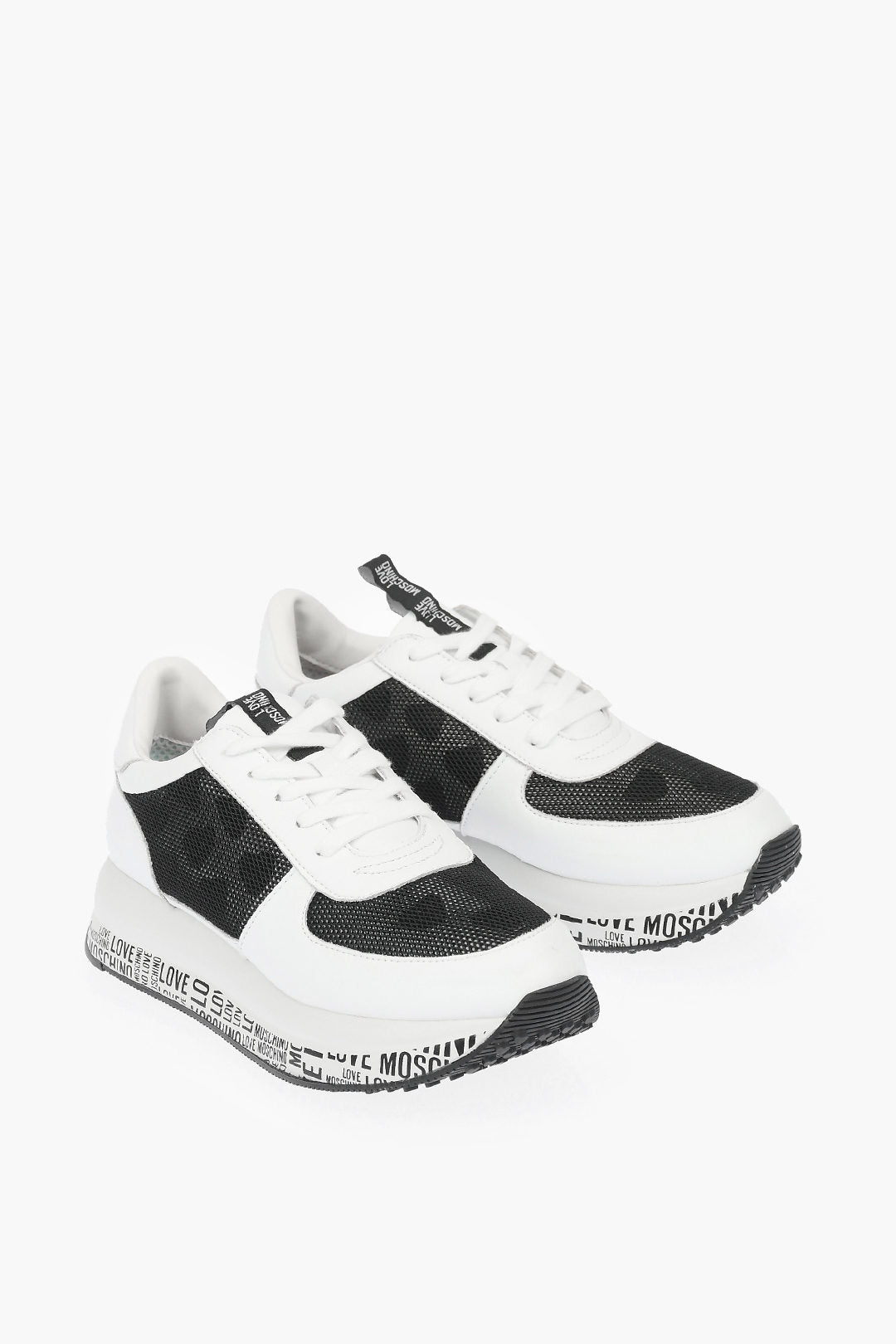 Moschino 0550~LOVE Leather Sneakers with Mesh Details and Logo-embossed Sole