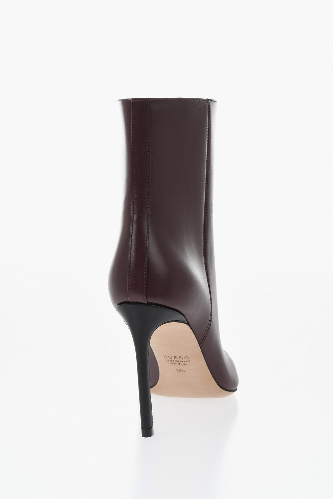 Francesco Russo 0900~Leather Ankle Boots with Contrast Toe, 9cm Heel