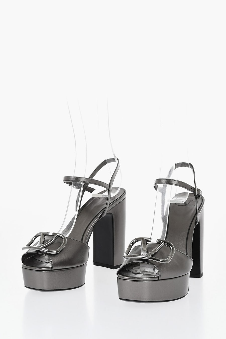 Valentino 1050~Lamé Leather Platform Sandals with Front Monogram