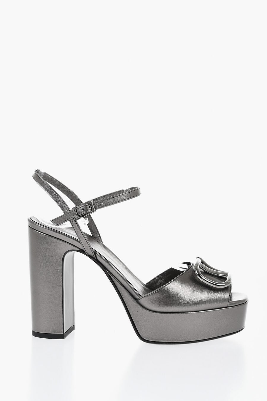 Valentino 1050~Lamé Leather Platform Sandals with Front Monogram, view 3