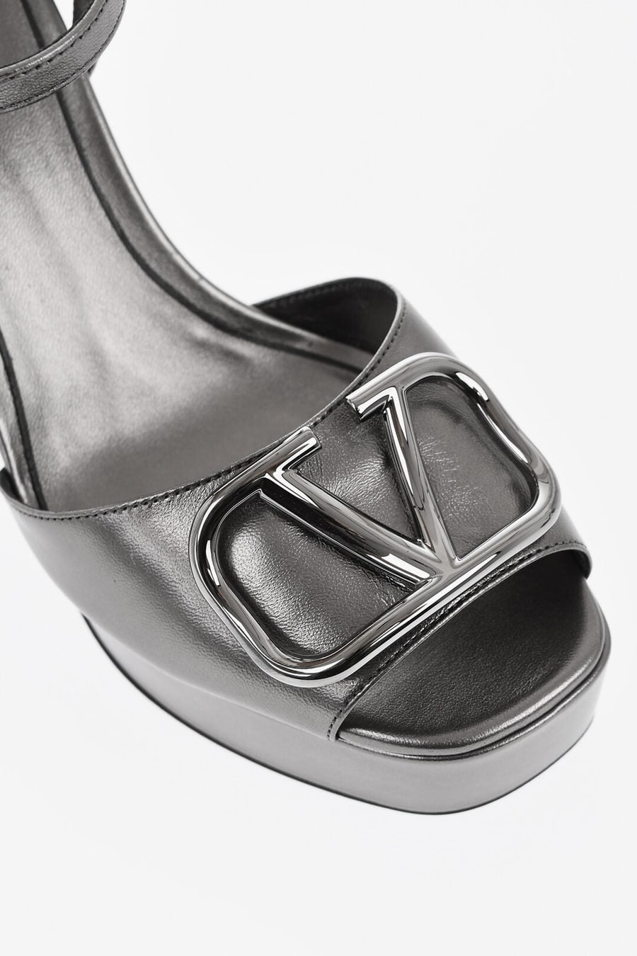 Valentino 1050~Lamé Leather Platform Sandals with Front Monogram, view 4