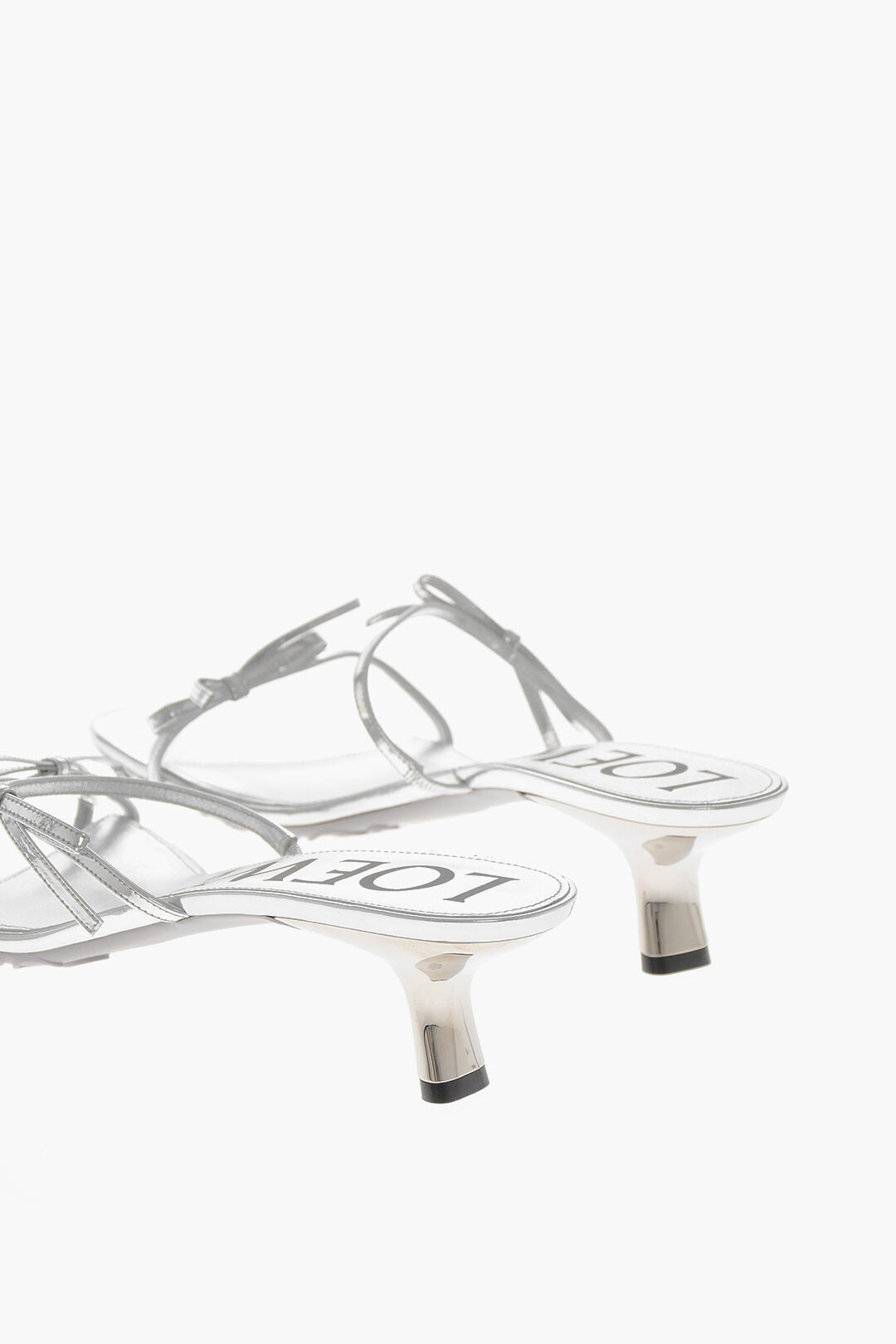 Loewe 1050~Lamé Leather Sandals with 4.5cm Kitten Heel, view 2
