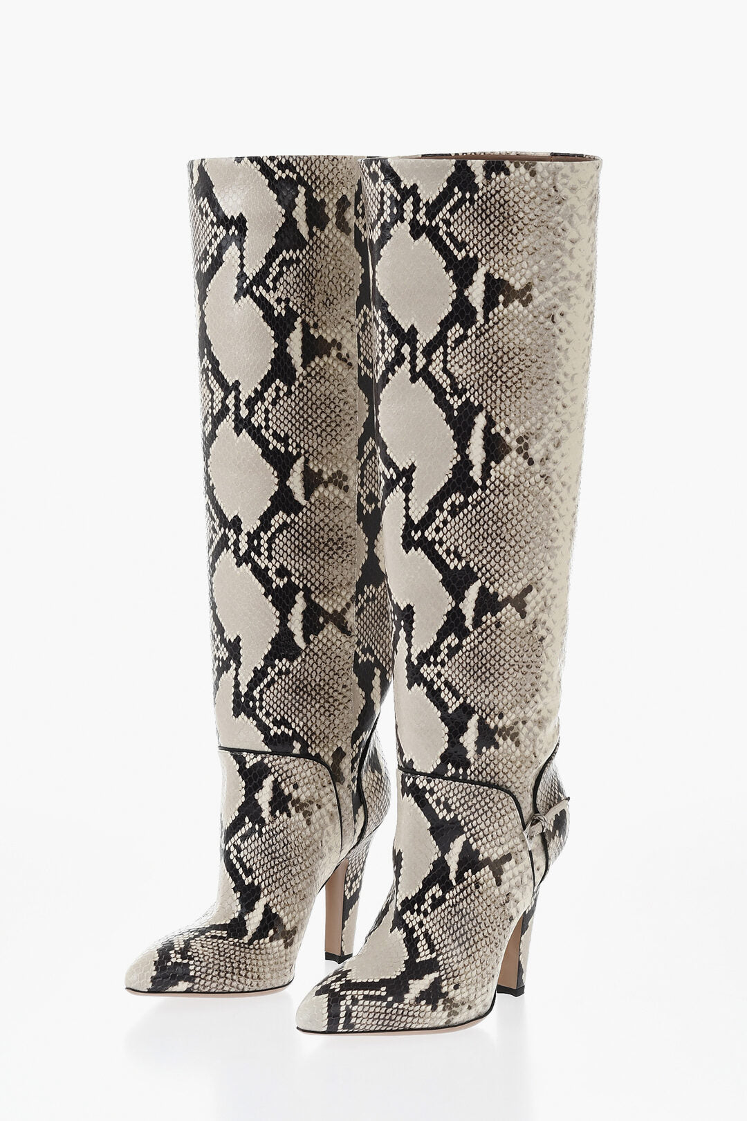 Paris Texas 1250~Python-Effect Leather Boots ELSA With Silver Buckle 10cm Heel