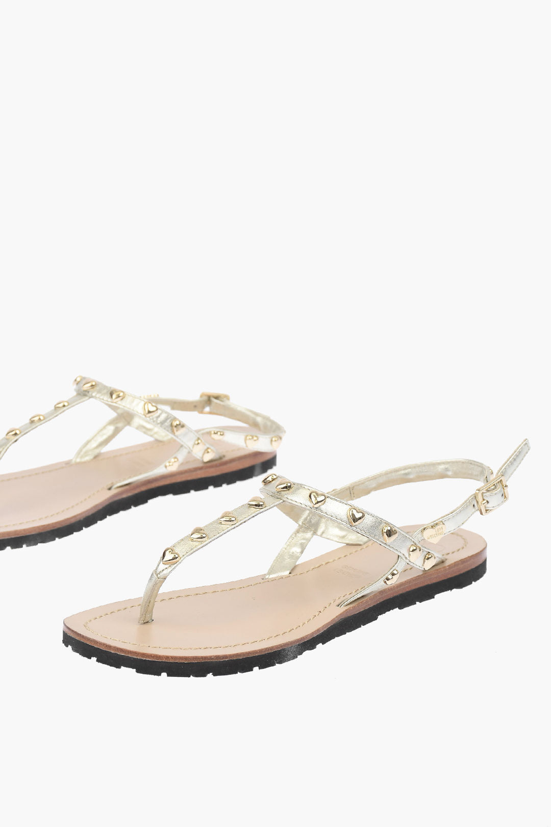 Moschino 1300~LOVE Laminated Leather Thong Sandals CAPRI with Studs