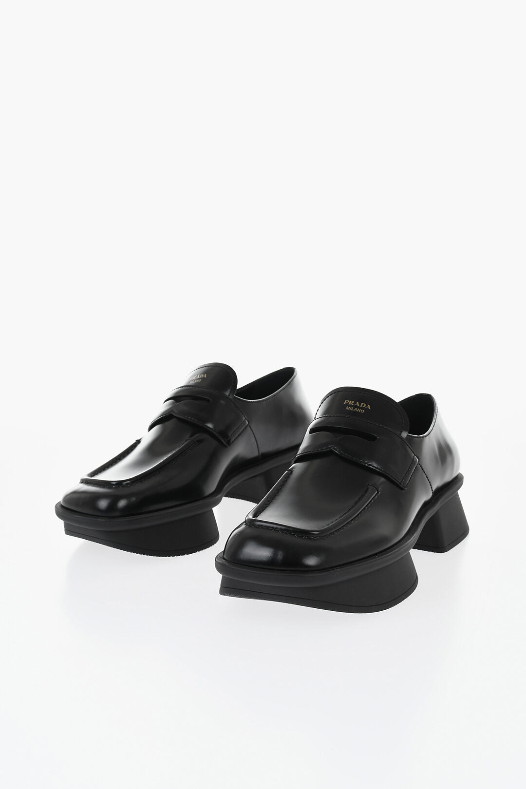 Prada 1500~Brushed Leather Penny Loafers with Platform Sole