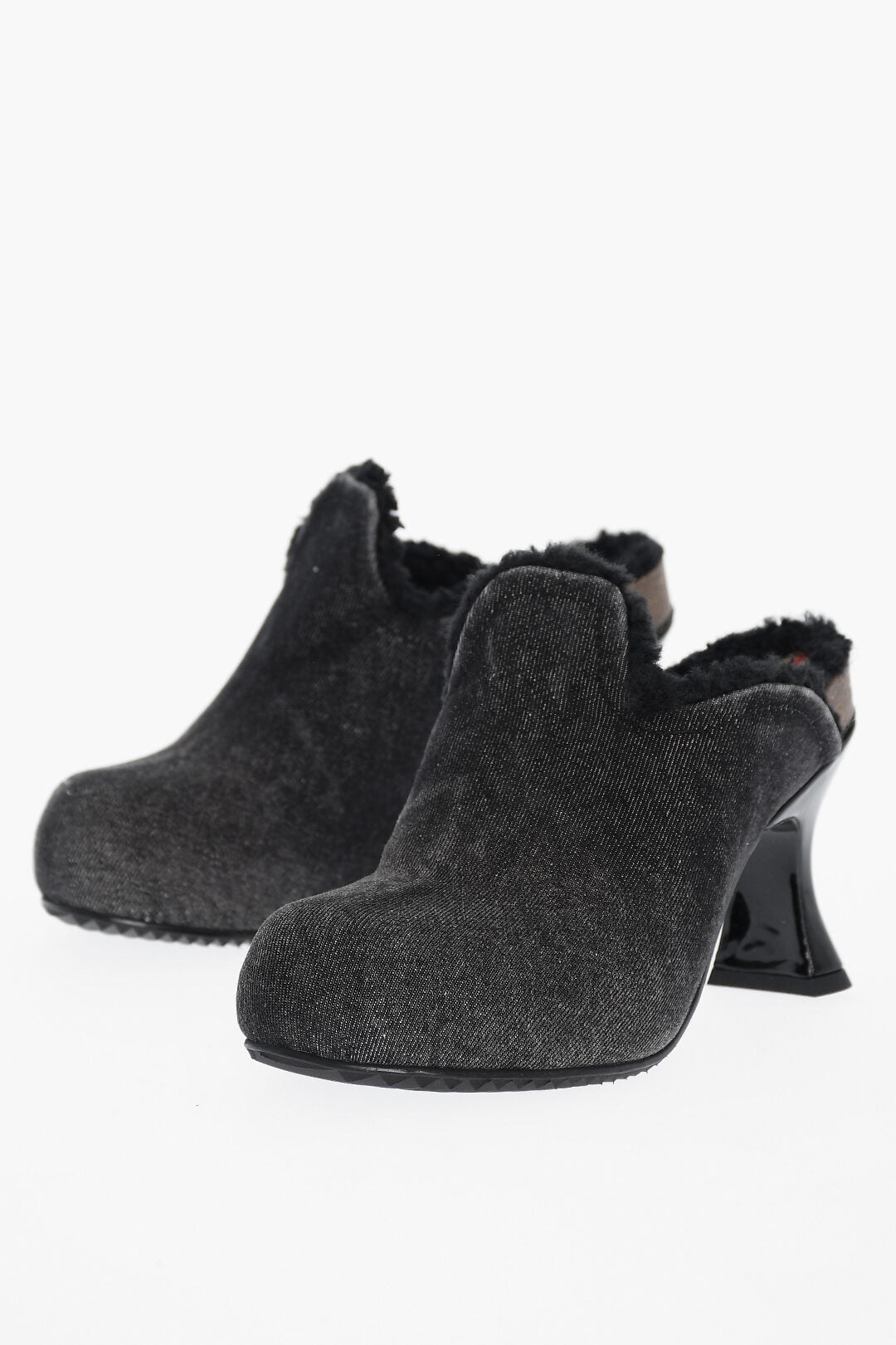 Diesel 1500~Denim Clogs D-WOODSTOCK with Faux-Fur Lining and 8cm Heel