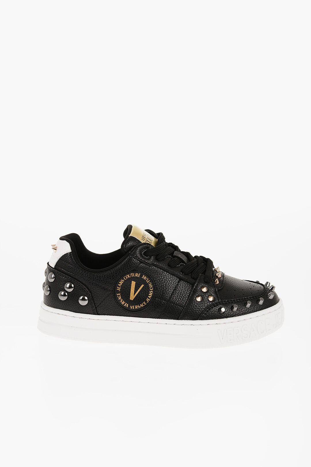 Versace 1500~JEANS COUTURE Hammered Leather Low Sneakers COURT 88 with Studs