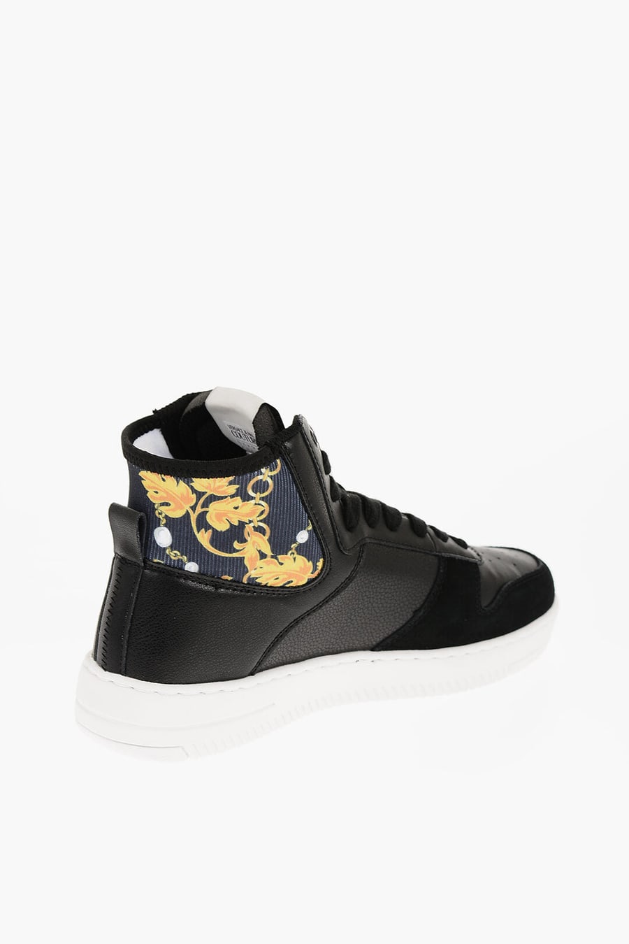 Versace 1500~JEANS COUTURE Leather and Fabric High-Top Sneakers MEYSSA with Baroque Motif Detail, view 2