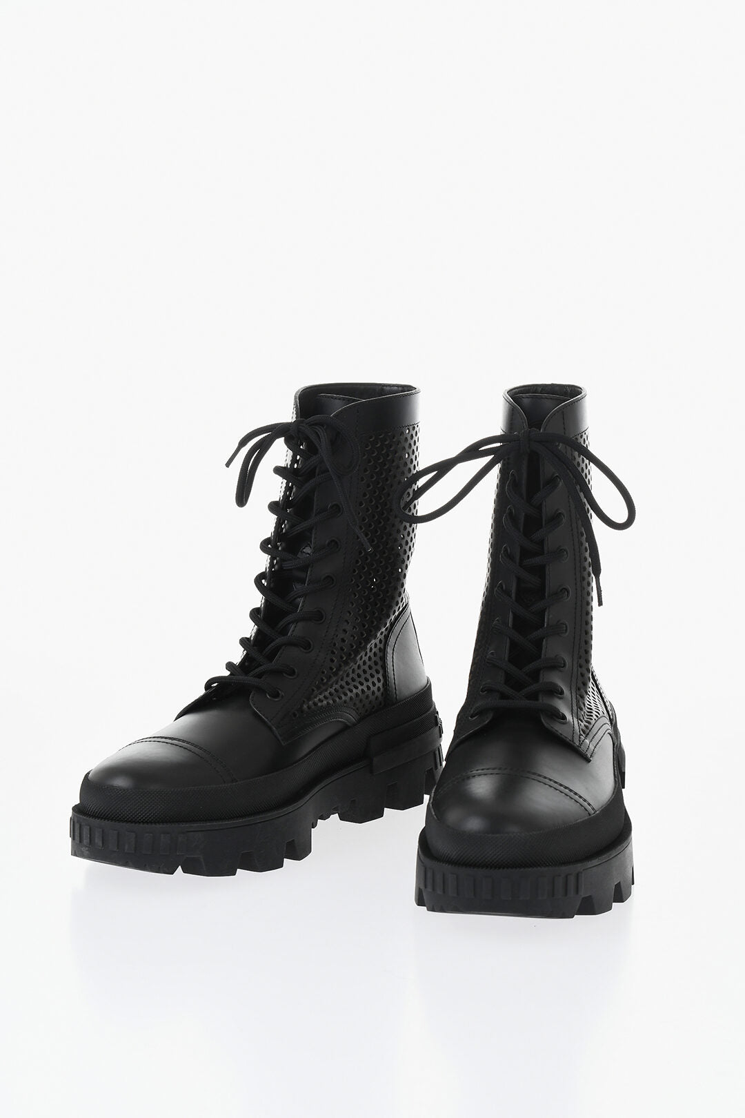 Moncler 1500~Lace-Up Leather Boots CARINNE With Laser-Cut Details And 5cm Heel