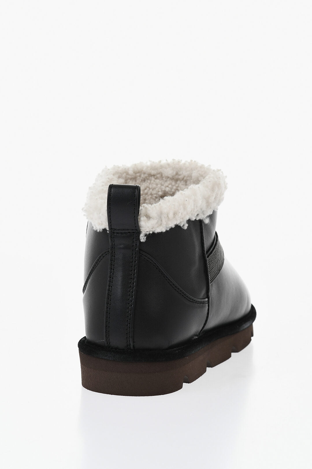 Brunello Cucinelli 1500~Leather Ankle Boots With Fur Lining And Rhinestones, view 2
