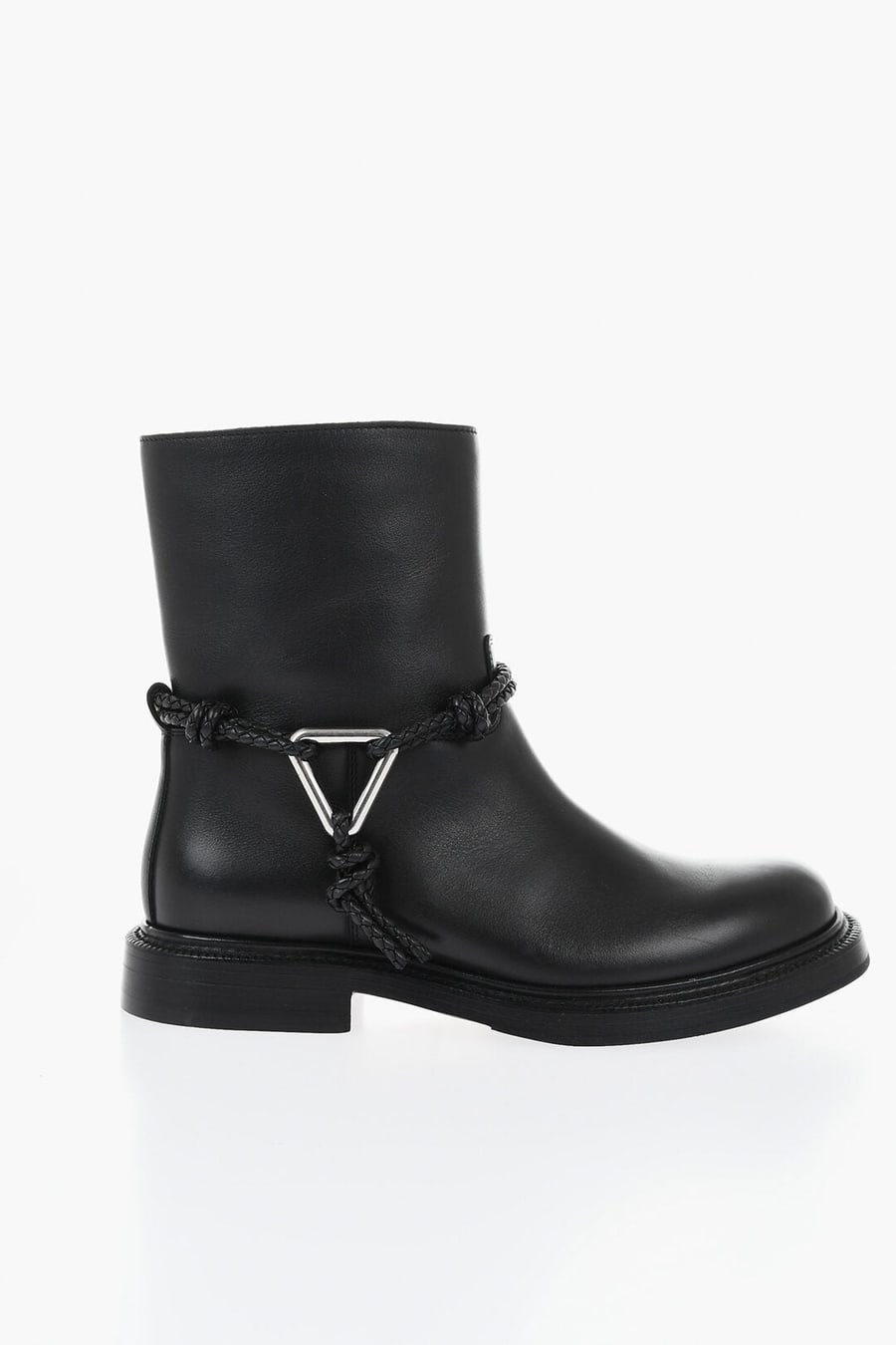 Bottega Veneta 1500~Leather Biker Ankle Boots With Braided Strap