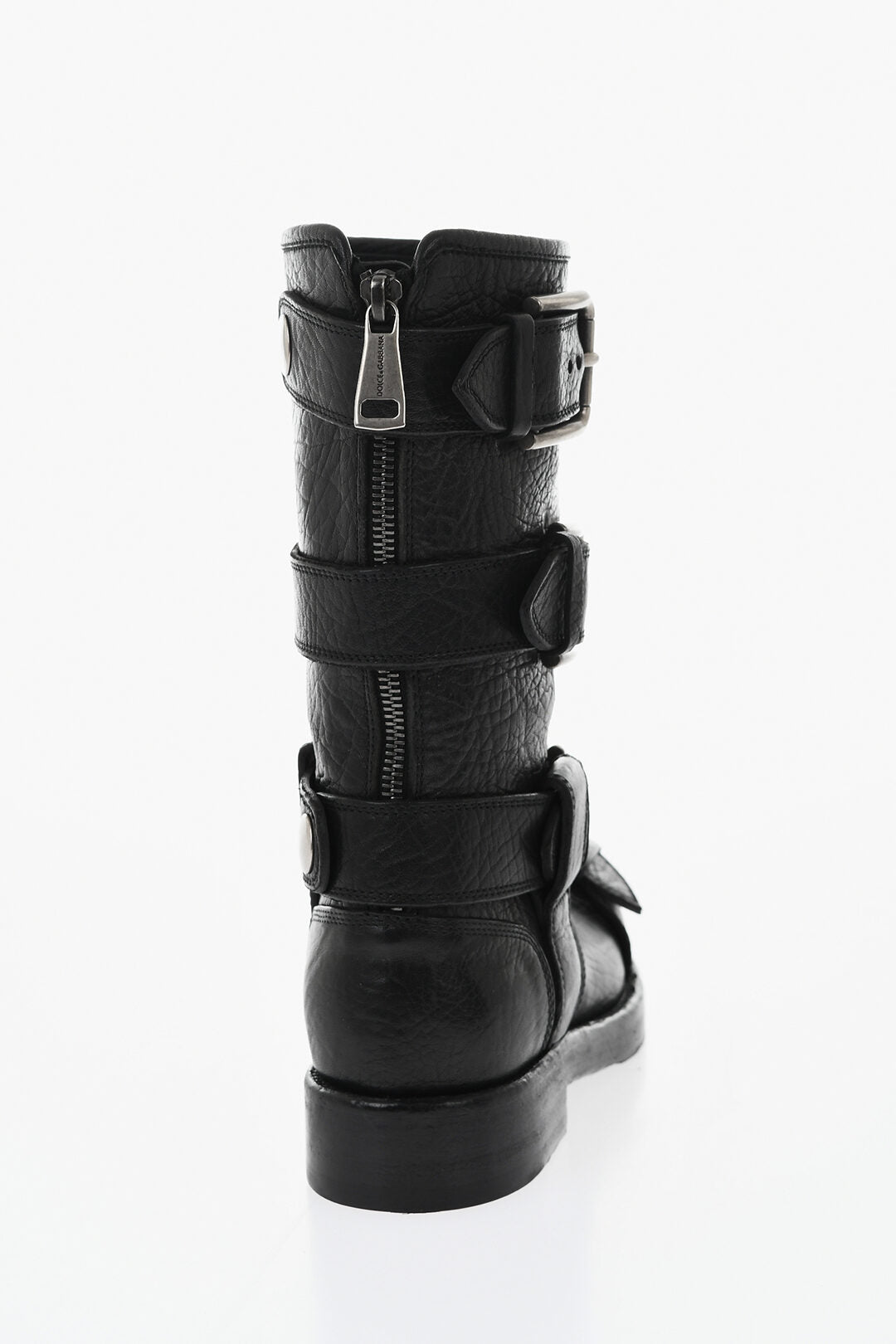 Dolce & Gabbana 1500~Leather Biker Ankle Boots with Silver Buckles and Vibram Sole, view 2